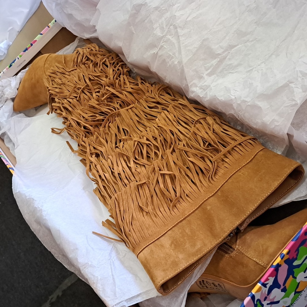 New Chestnut Fringe Heel Boots